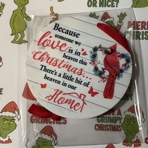 Christmas Cardinal Ornament with Red Ribbon